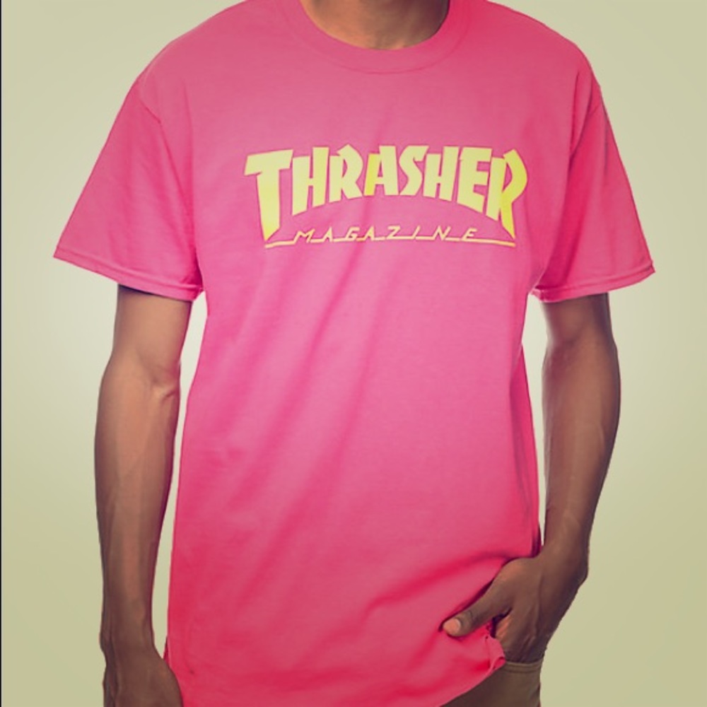 Pink w/ Yellow Thrasher Magazine logo T-Shirt